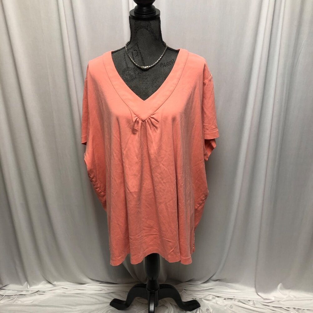 Essentials by Maggie Top Womens Size 5X Peach Short Sleeve Cotton Comfy V Neck